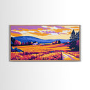 Mountain Landscape Art, pink orange wall art, sunset painting, extra wide art, panoramic art, landscape painting, canvas print