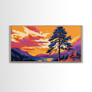Pine Tree Sunset, smoky mountain art, Joshua tree art, landscape painting, rustic decor, extra wide wall art, framed canvas print