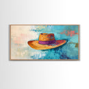 Western Hat, Boho Art, Rustic Wall Art, Southwest Art, Moody Painting, Extra Wide Art, Minimalist Art, Framed Canvas Print