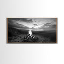 Bonfire on Beach, coastal decor, nautical painting, rustic art, beach sunset print, seascape painting, landscape painting, Framed Canvas Print