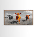 Highland Cows Canvas Print | Rustic Farmhouse Art | Black and White Cattle Painting | Moody Art | Above Sofa Wall Art | Extra Wide Art