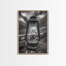 Stormy Lantern by the Sea, nautical decor, moody art, seascape painting, coastal painting, rustic wall art, framed canvas print