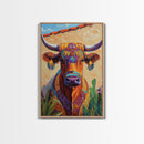 Colorful Bull, Mosaic Wall Art, Chicano Art, Southwest Wall Art, Canvas Print, Farmhouse Art, Rustic Decor, Gift Idea, Boho Art
