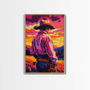 Western Cowboy, Sunset Art, Rustic Wall Art, Coastal Cowgirl Wall Art, Canvas Print, Landscape Painting, Moody Art, Gift Idea For Him
