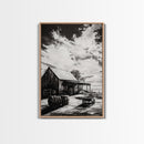 Vintage Barn, Rustic Landscape, Canvas Print, farmhouse art, rustic wall art, barn landscape oil painting, moody art, above couch art, wabi sabi art