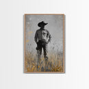 Lone Cowboy, Rustic Art, Western Wall Art, Wabi Sabi Art, Vintage Horse Art, Moody Art, Canvas Print, Framed Cowboy Painting