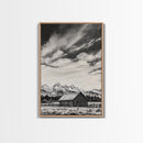 Rustic Cabin, Smoky Mountain Art, Black and White Landscape, Western Wall Art, Wabi Sabi Art, Farmhouse Decor, Canvas Print