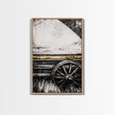 Rustic Wagon Wheel, Moody Art, Farmhouse Wall Art, Framed Canvas Print, Southwest Decor, Western Aesthetic, Above Sofa Art, Gift Idea