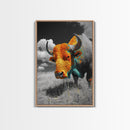Colorful Buffalo Art, Southwestern Art, Rustic Home Decor, Bold Animal Art, Unique Gift Idea, Framed Canvas Print, Farmhouse Wall Art