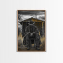 Cowboy, Rustic Barn, Moody Art, Southwest Wall Art, Farmhouse Art, Vintage Horse Art, Dark Romance Painting, Canvas Print, Gift Idea