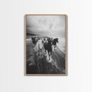 Horse wall art, wild mustangs, moody art, rustic decor, nature photography, black and white art, panoramic art, canvas print, living room art
