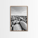 Stone beach, coastal landscape art, black and white art, wabi sabi wall art, minimalist art, nature photography, framed canvas print