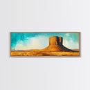 Monument Valley, southwest wall art, mountain painting, rustic wall art, blue and green wall art, extra wide art, Canvas Print