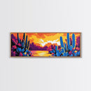 Sunset Desert Cacti, Joshua tree art, southwest wall art, extra wide art, pink orange wall art, minimalist art, Canvas Print