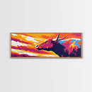 Sunset Bull, bull art, southwest wall art, pink orange wall art, extra wide art, rustic decor, Canvas Print