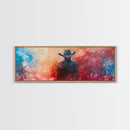 Moody Cowboy Art, dark romance painting, rustic wall art, southwest wall art, extra wide art, framed canvas print, panoramic painting