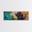 Bold bison painting, teal and orange art, rustic wall art, farmhouse decor, boho art, extra wide western painting, canvas print