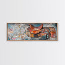 Abstract Saddle, horse wall art, abstract art, rustic decor, extra wide art, framed canvas print, above sofa art, living room decor