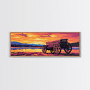 Sunset Wagon Painting, southwest wall art, boho art, Joshua tree art, rustic decor, warm tones, framed canvas print, extra wide art