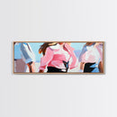 Cowgirl Trio, western art, black cowgirl painting, pink abstract art, extra wide art, light pink wall art, framed canvas print
