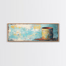 Rustic Tin, wabi sabi art, rustic wall art, teal wall art, farmhouse art, kitchen decor, Framed Canvas Print, above sofa art