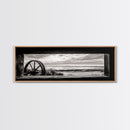 Black White Wagon, rustic decor, panoramic art, moody art, extra wide art, barn landscape oil painting, framed canvas print, living room art