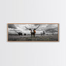 Texas Longhorns, Bull and Bear Art, Rustic Wall Art, Moody Art, Extra Wide Art, Framed Canvas Print, Horizontal Wall Art, Gift Idea