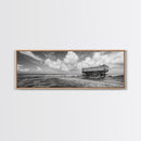Rustic Wagon, coastal landscape art, extra wide art, panoramic painting, farmhouse art, framed canvas print, nautical wall art