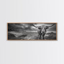 Bull on Beach, bull and bear art, moody art, coastal cowgirl wall art, dark romance painting, farmhouse art, framed canvas print