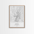 Salem Street Map, Oregon Map, City Map Art, Minimalist Art, Wall Art, Canvas Print, Dorm Room Décor, Graduation Gift, Travel Wall Print