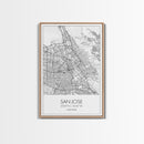 San Jose Street Map, California Map, City Map Print, Minimalist Art, Wall Art, Canvas Print, Girl Graduation Gift, Game Room Wall Art