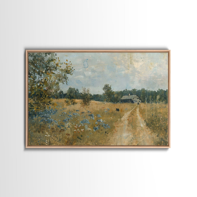 Blue Bonnets and Country Roads, Texas Art, Framed Canvas Print, Wood Frame Art, Metal Art, Metal Wall Art, Primitive Home Decor