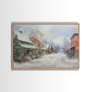 Small Town America At Christmas Time, Framed Canvas Print, Winter Scenary Wall Decor, Folk Art Framed Canvas, Metal Wall Art Living Room