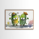 Goofy Pickle Art, Cute Pickle Cartoon Wall Art, Framed Canvas Print, Wild West Pickles, Funny Art, Funny Decor
