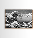 Black and White Wave Canvas Print, Hokusai Inspired Wall Art, Japanese Style Wall Art, Living Room Home Decor, Unique Wall Art