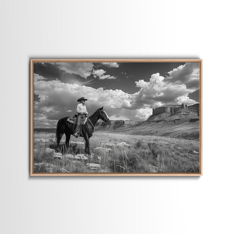 Arizona Cowboy Black and White Photography Print, Framed Canvas Print or Metal Art, Western Decor, Country Art, Living Room Art