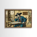 Japanese Cowboy, Wild West Samurai Mashup Art, Framed Canvas Print, Wild Western Decor, Home Art, Living Room Decor