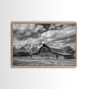 Old Barn Wall Art, Framed Canvas Print or Metal Art, Rustic Homestead Framed Canvas Art, Vintage Old Barn Black and White Wall Art
