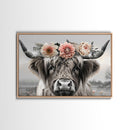 Cute Framed Canvas Wall Art, Cute Cow Wearing Flowers, Farmhouse Decor, Farmhouse Wall At, Extra Large Boho Decor, Minimalist Modern Art