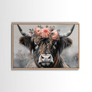 Framed Wall Art Texas Cattle, Wood Framed Canvas Print, Farmhouse Decor, Minimalist Rustic Farmhouse Painting, Vacation Home Decor, Western