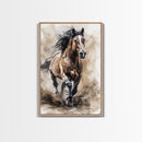 Powerful Horse Galloping - Framed Canvas Print, Dynamic Living Room Art, Energetic Bedroom Decor, Equestrian Art, Wall Art