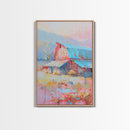 Rustic Pastel Barn in Countryside Landscape - Framed Canvas Print, Farmhouse Decor, Country Art for Living Room, Rustic Wall Art for Home