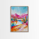 Bright Southwestern Landscape Art - Framed Canvas Print, Desert Decor, Vibrant Living Room Wall Art, Colorful Nature Scene