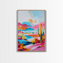 Colorful Mission Style Church Illustration - Framed Canvas Print, Vibrant Church Art, Living Room Decor, Architectural Wall Art