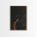 Cowboy in the City Night Print - Framed Canvas Wall Art, Urban Western Decor, City Cowboy Artwork for Living Room, Modern Western Art