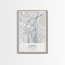 Zurich Street Map, Switzerland Map, Europe City Map Print, Minimalist Art, Wall Art, Canvas Print, Travel Art, Wall Hanging, Honeymoon Gift