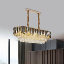 GobekUsa 10-Bulb Smoke Grey Crystal Island Ceiling Light with Modern 3-Tier Oblong Design