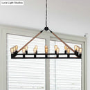 GobekUsa 10 Bulbs Chandelier Lighting - Loft Style Rectangular Frame Pendant with Black Metal & Rope Detail