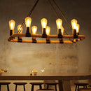 GobekUsa 10 Bulbs Chandelier Lighting - Loft Style Rectangular Frame Pendant with Black Metal & Rope Detail