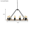 GobekUsa 10 Bulbs Chandelier Lighting - Loft Style Rectangular Frame Pendant with Black Metal & Rope Detail
